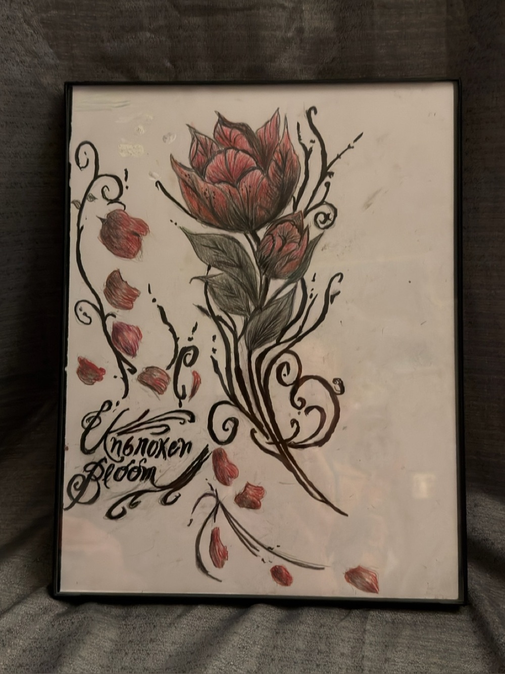 Hand Crafted Red Rose Floral Wall Art with Green Leaves 9 x 12 inch nwt
